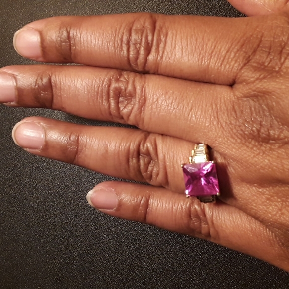 Vintage Bright Pink Stone Ring Stamped 925, Size 9 - Picture 11 of 11